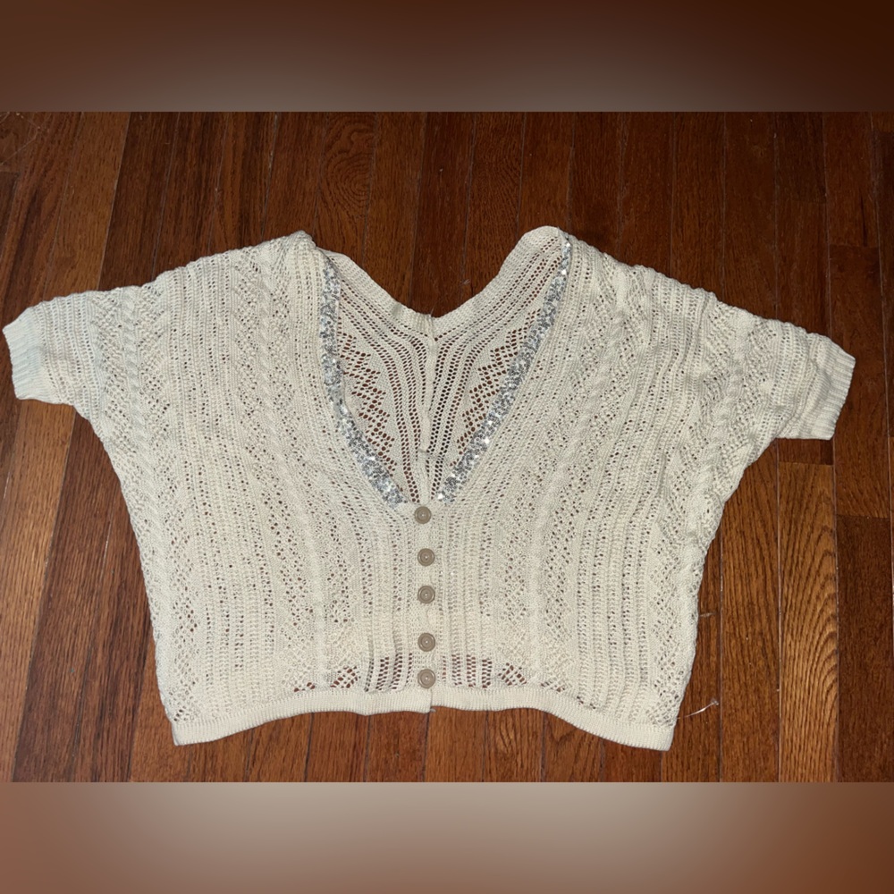 💎Boutique💎Cream Knit short-sleeved Button-Up Cropped Cardigan  one of my faves! - Picture 7 of 7